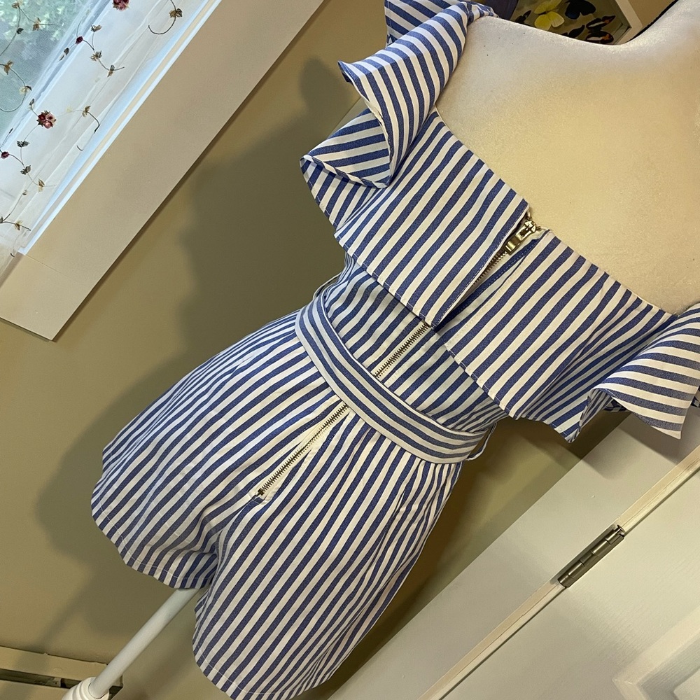 Cutie Blue & White Striped Romper - Picture 3 of 6